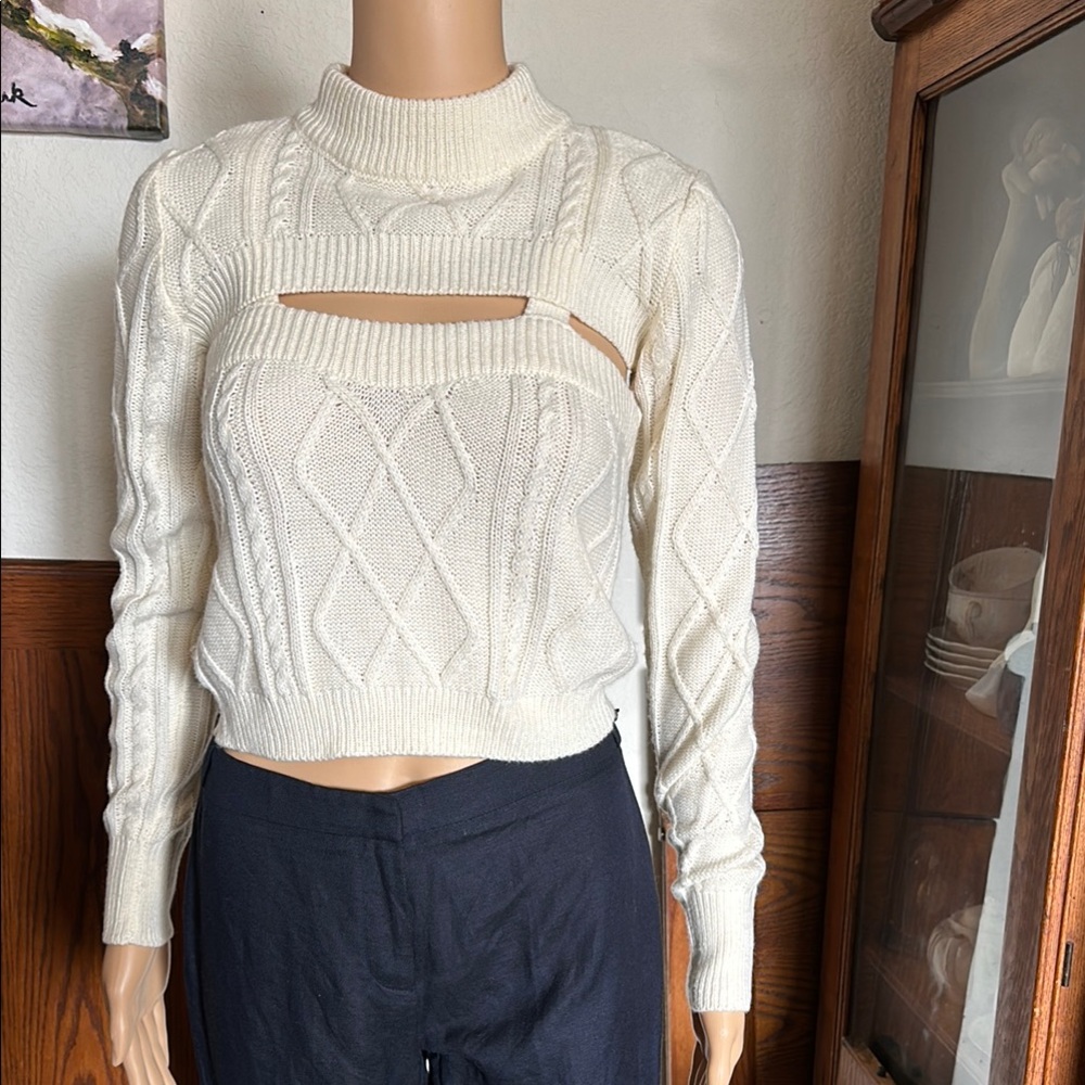 Say What? Chic Cream Cable Knit Sweater